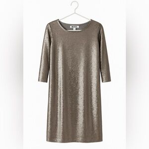 BB Dakota Gold Sheath Dress 3/4 Sleeve Crew Neck